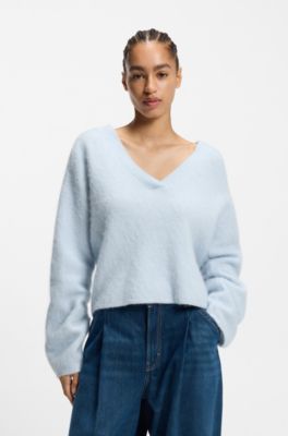 Relaxed-fit V-neck sweater with wool and alpaca, Light Blue