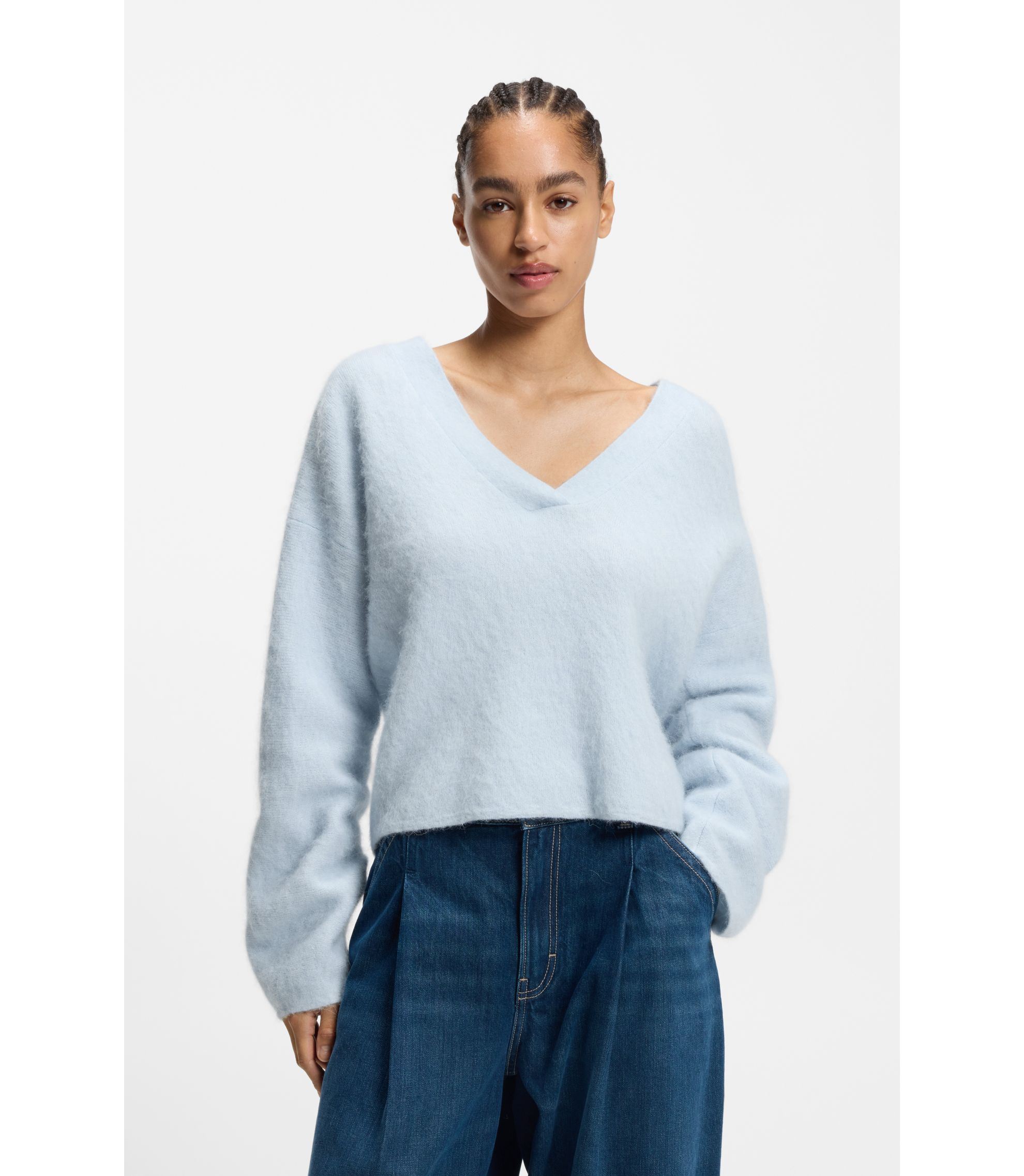 BOSS - Relaxed-fit V-neck sweater with wool and alpaca