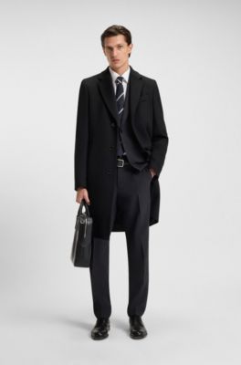 Slim-fit coat in wool and cashmere, Black