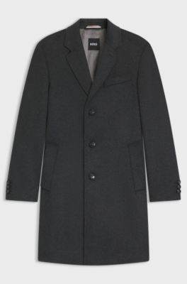 Slim-fit coat in wool and cashmere, Dark Grey