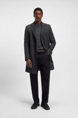 Slim-fit coat in wool and cashmere, Dark Grey