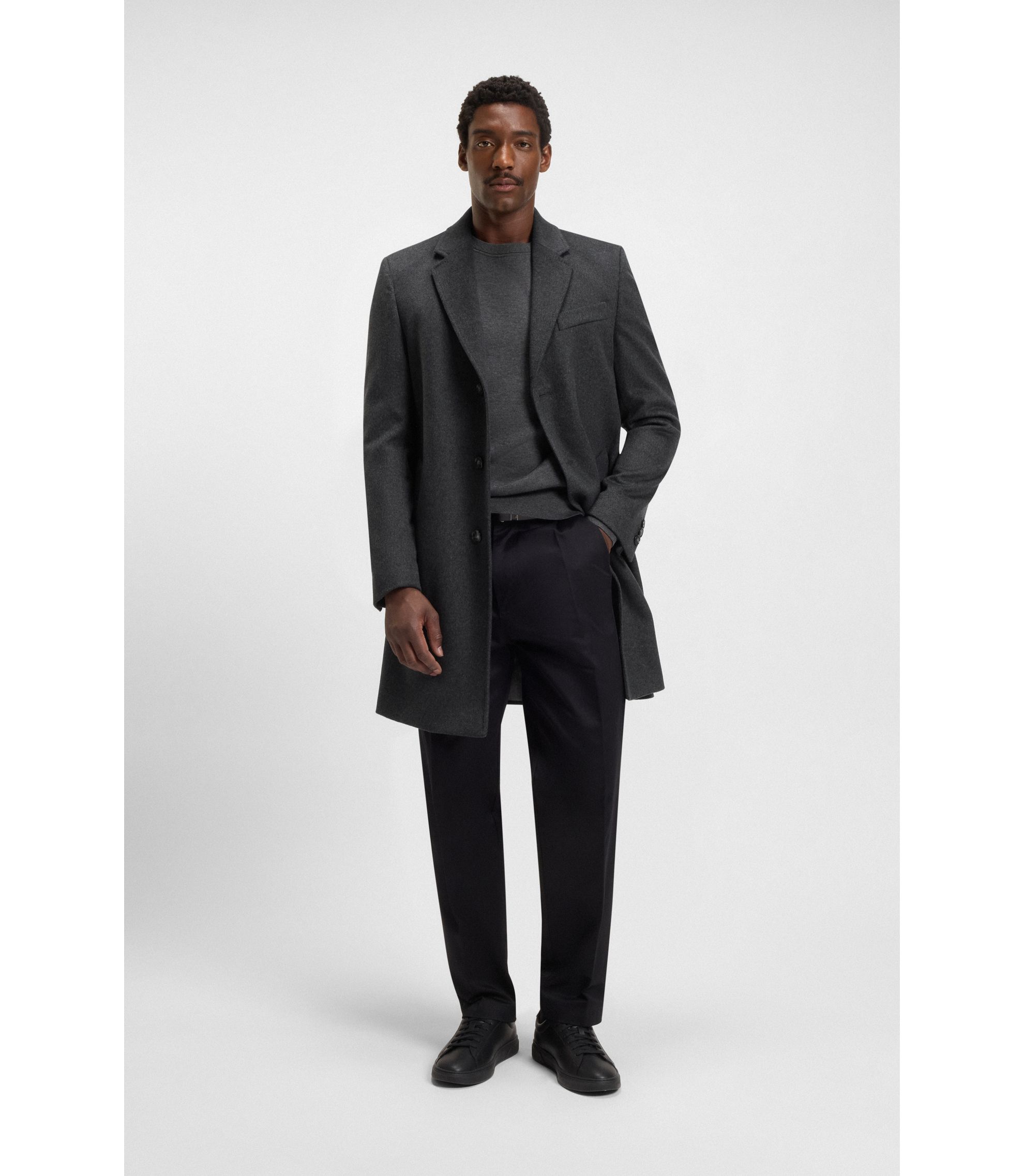 BOSS - スリムフィットコート ウール/カシミア - ダークグレー