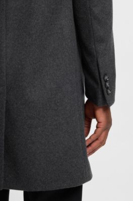 Slim-fit coat in wool and cashmere, Dark Grey
