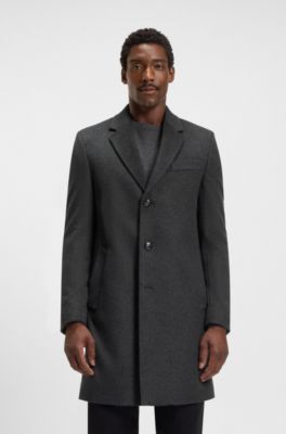 Slim-fit coat in wool and cashmere, Dark Grey