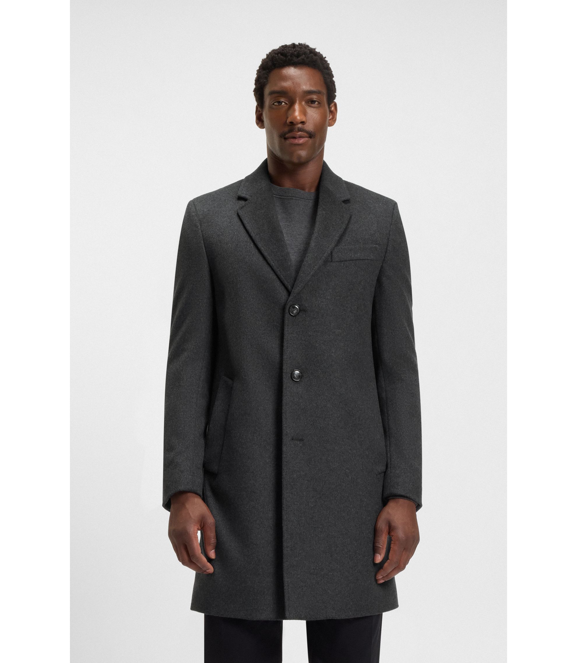 BOSS - スリムフィットコート ウール/カシミア - ダークグレー