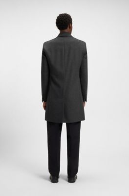 Slim-fit coat in wool and cashmere, Dark Grey