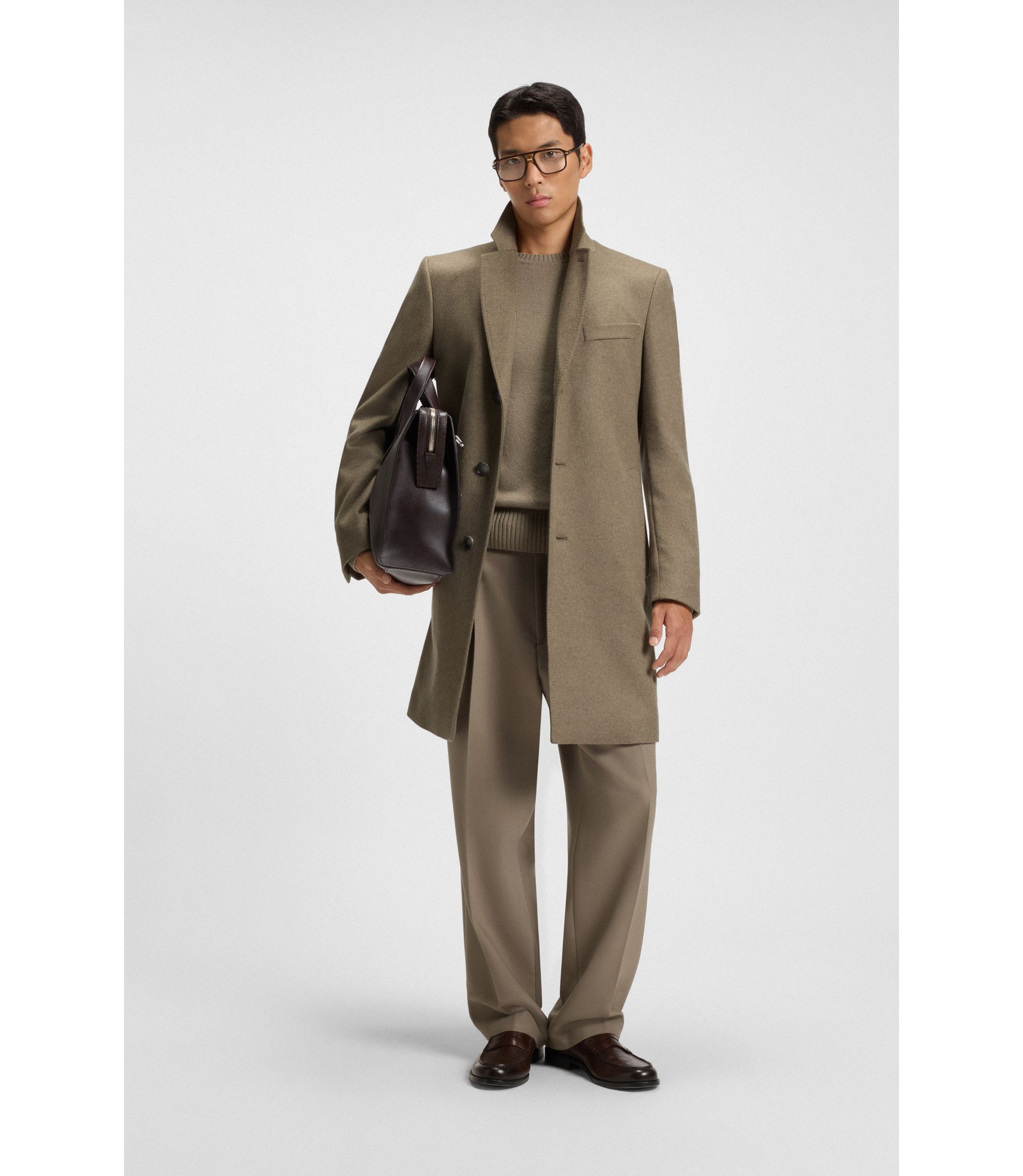 BOSS Slim-Fit Mantel aus Woll-Mix mit Kaschmir Hellbraun