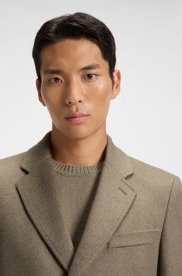 Slim-fit coat in wool and cashmere, Light Brown