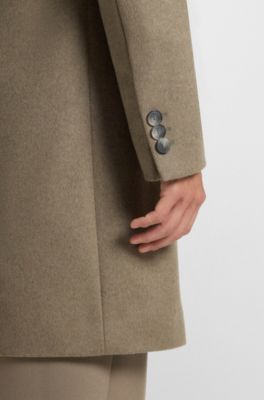 Slim fit frakke i uld og kashmir, Lysebrun