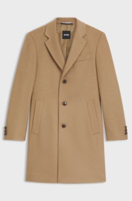 Slim-fit coat in wool and cashmere, Beige