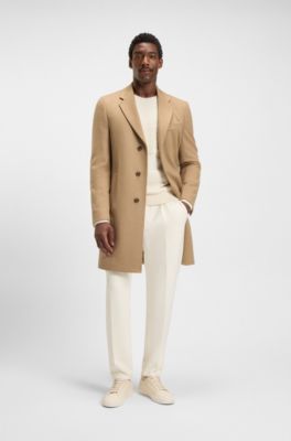 Slim-fit coat in wool and cashmere, Beige