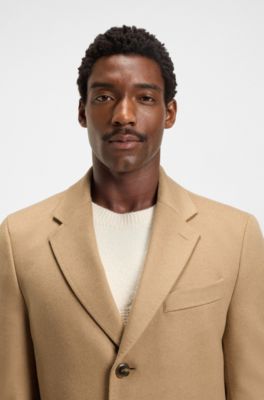Slim-fit coat in wool and cashmere, Beige