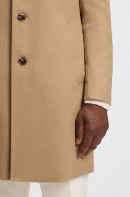 Slim-fit coat in wool and cashmere, Beige
