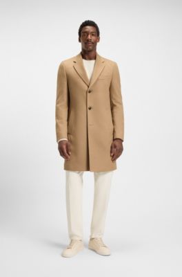 Slim-fit coat in wool and cashmere, Beige