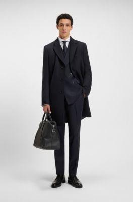 Slim-fit coat in wool and cashmere, Dark Blue