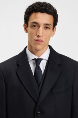 Slim-fit coat in wool and cashmere, Dark Blue