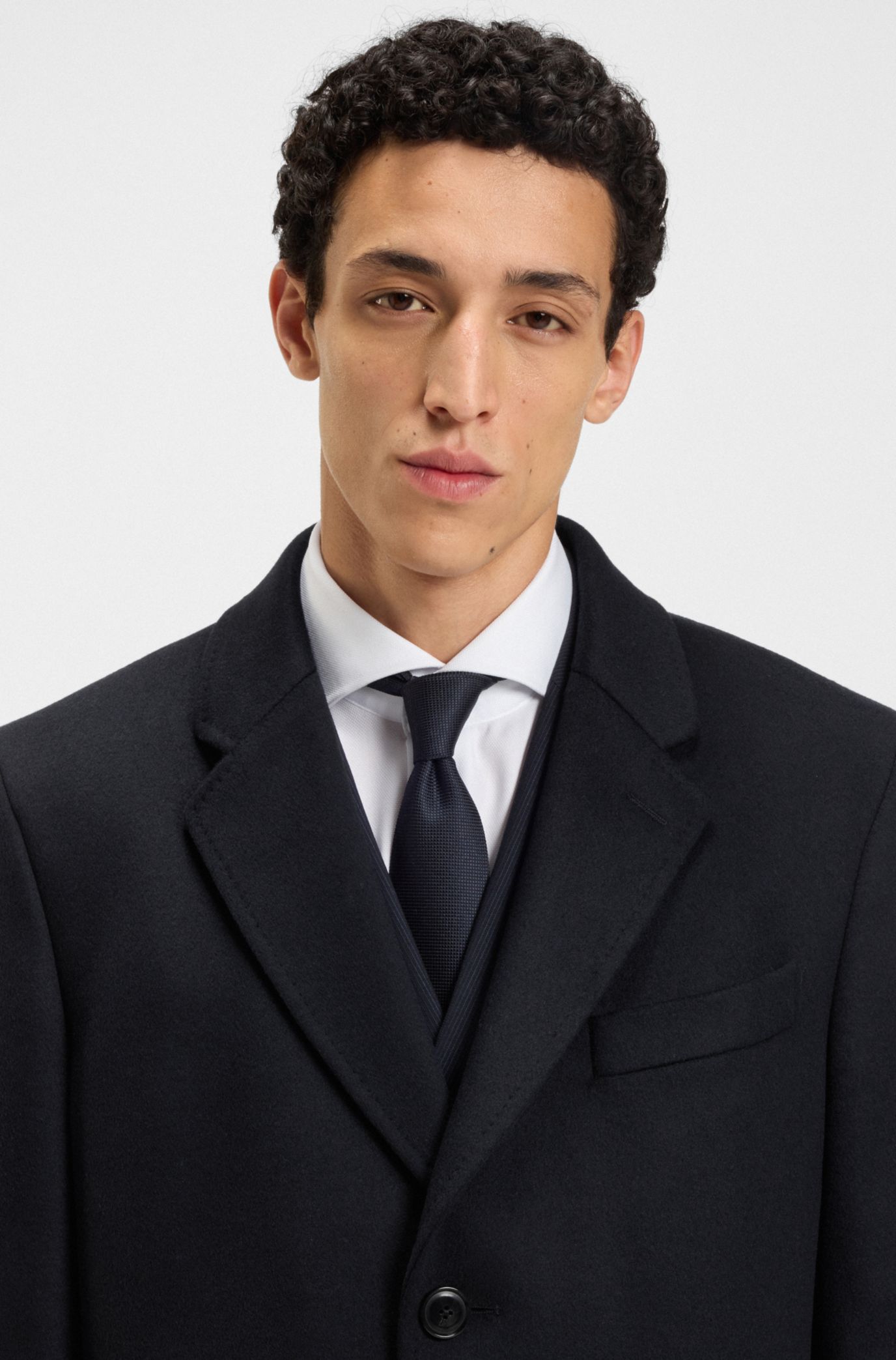 BOSS - スリムフィットコート ウール/カシミア - ダークブルー