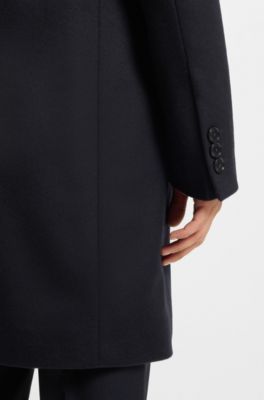 Slim-fit coat in wool and cashmere, Dark Blue