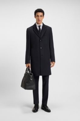 Slim-fit coat in wool and cashmere, Dark Blue
