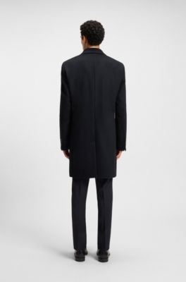 Slim-fit coat in wool and cashmere, Dark Blue
