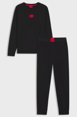 Coffret cadeau pyjama en coton stretch &agrave; logos, Noir