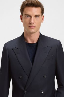 BOSS BY BECKHAM double-breasted blazer in stretch wool, Dark Blue