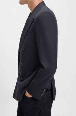 BECKHAM x BOSS double-breasted blazer in stretch wool, Dark Blue