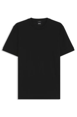 Mercerised-cotton T-shirt with honeycomb piqu&eacute;, Black