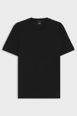 Mercerised-cotton T-shirt with honeycomb piqu&eacute;, Black