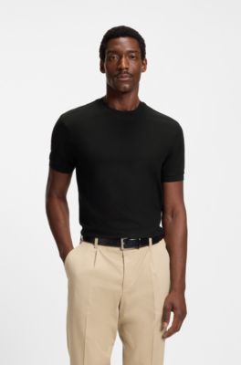 Mercerised-cotton T-shirt with honeycomb piqu&eacute;, Black