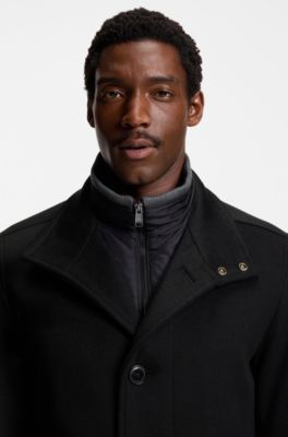 Relaxed-fit short coat in wool and cashmere, Black