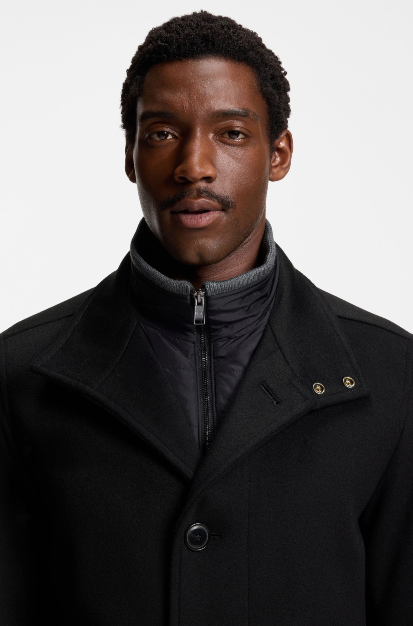 BOSS - リラックスフィット ショートコート ウール/カシミア - ブラック