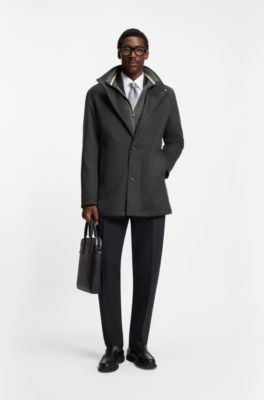 Relaxed-fit short coat in wool and cashmere, Grey
