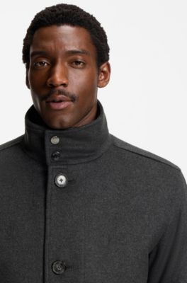 Relaxed-fit short coat in wool and cashmere, Grey