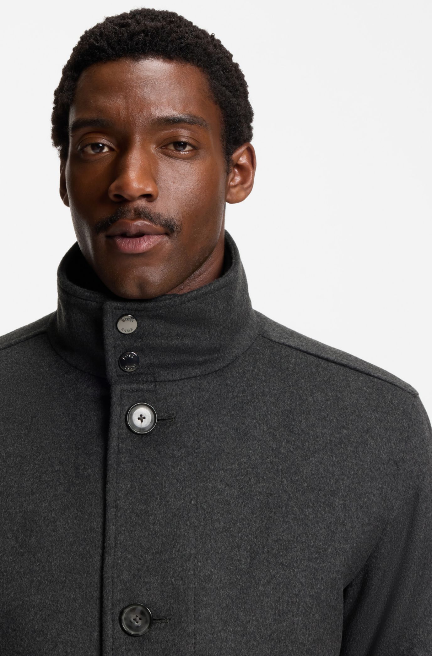 BOSS - リラックスフィット ショートコート ウール/カシミア - グレー