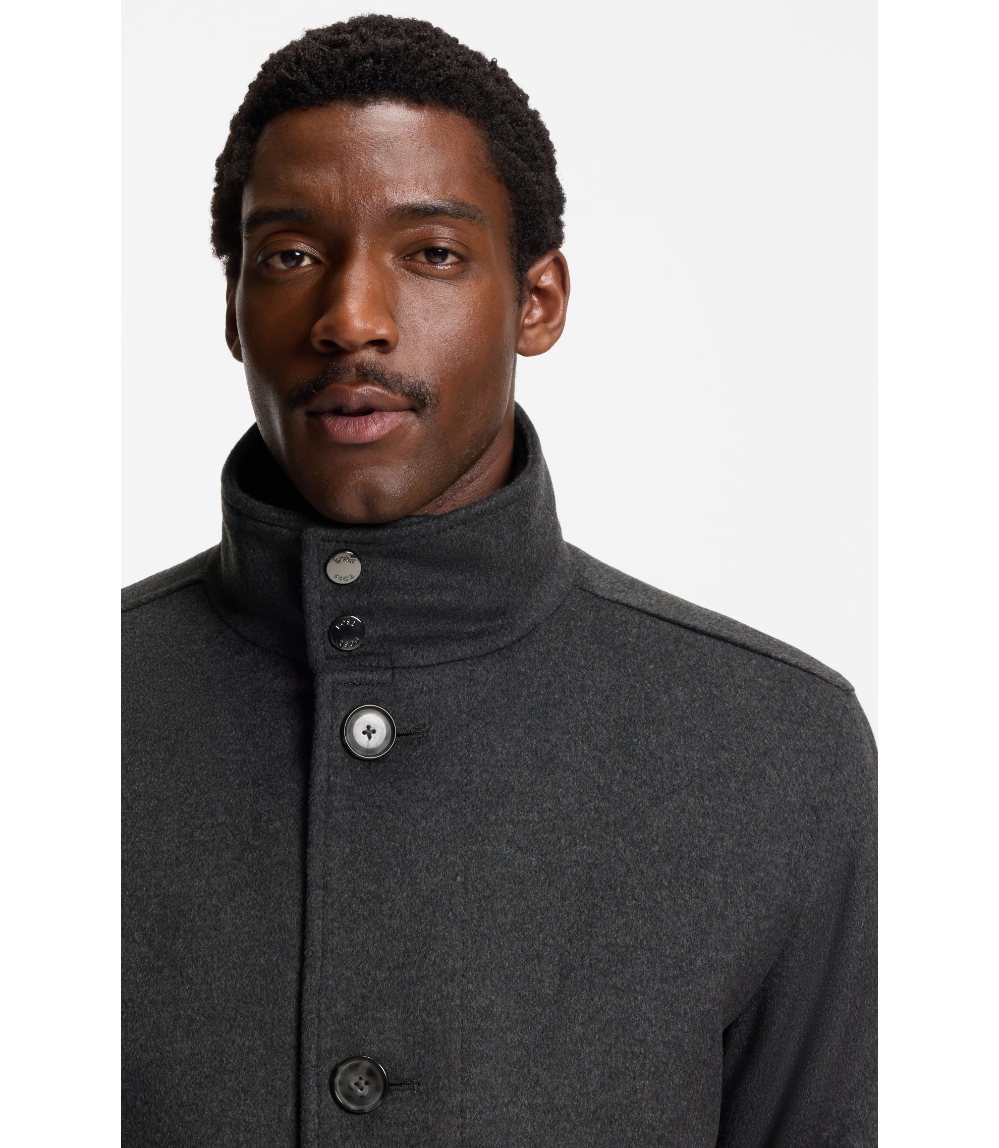 BOSS - リラックスフィット ショートコート ウール/カシミア - グレー