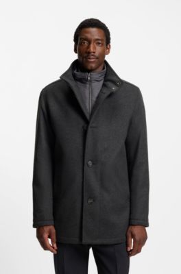 Relaxed-fit short coat in wool and cashmere, Grey
