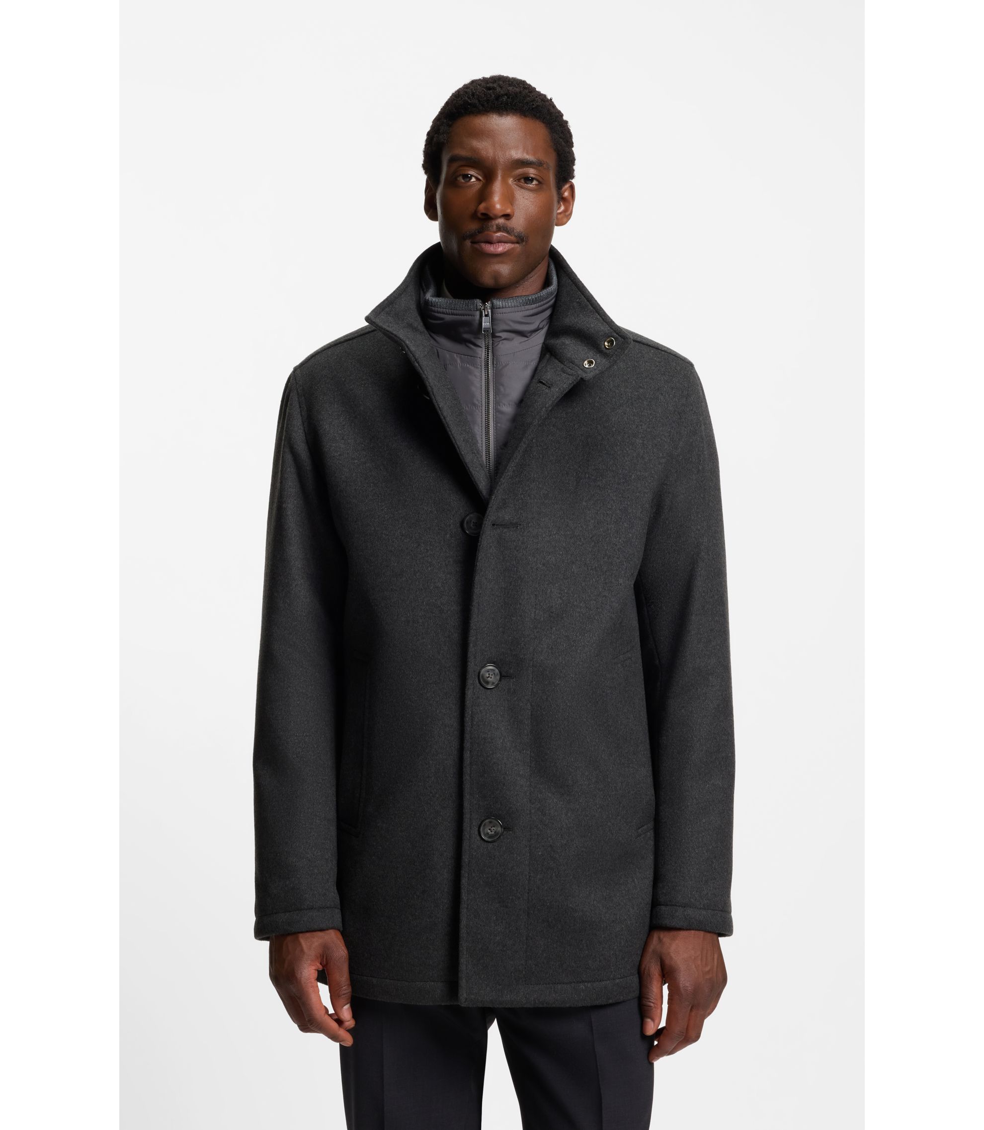 BOSS - リラックスフィット ショートコート ウール/カシミア - グレー