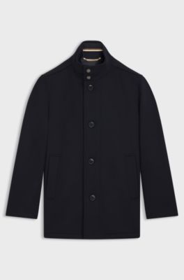Manteau court Relaxed en laine et cachemire, Bleu fonc&eacute;