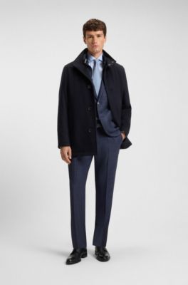 Relaxed-fit short coat in wool and cashmere, Dark Blue