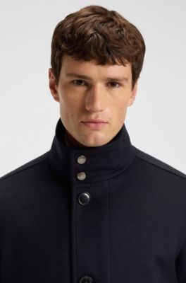 Manteau court Relaxed en laine et cachemire, Bleu fonc&eacute;