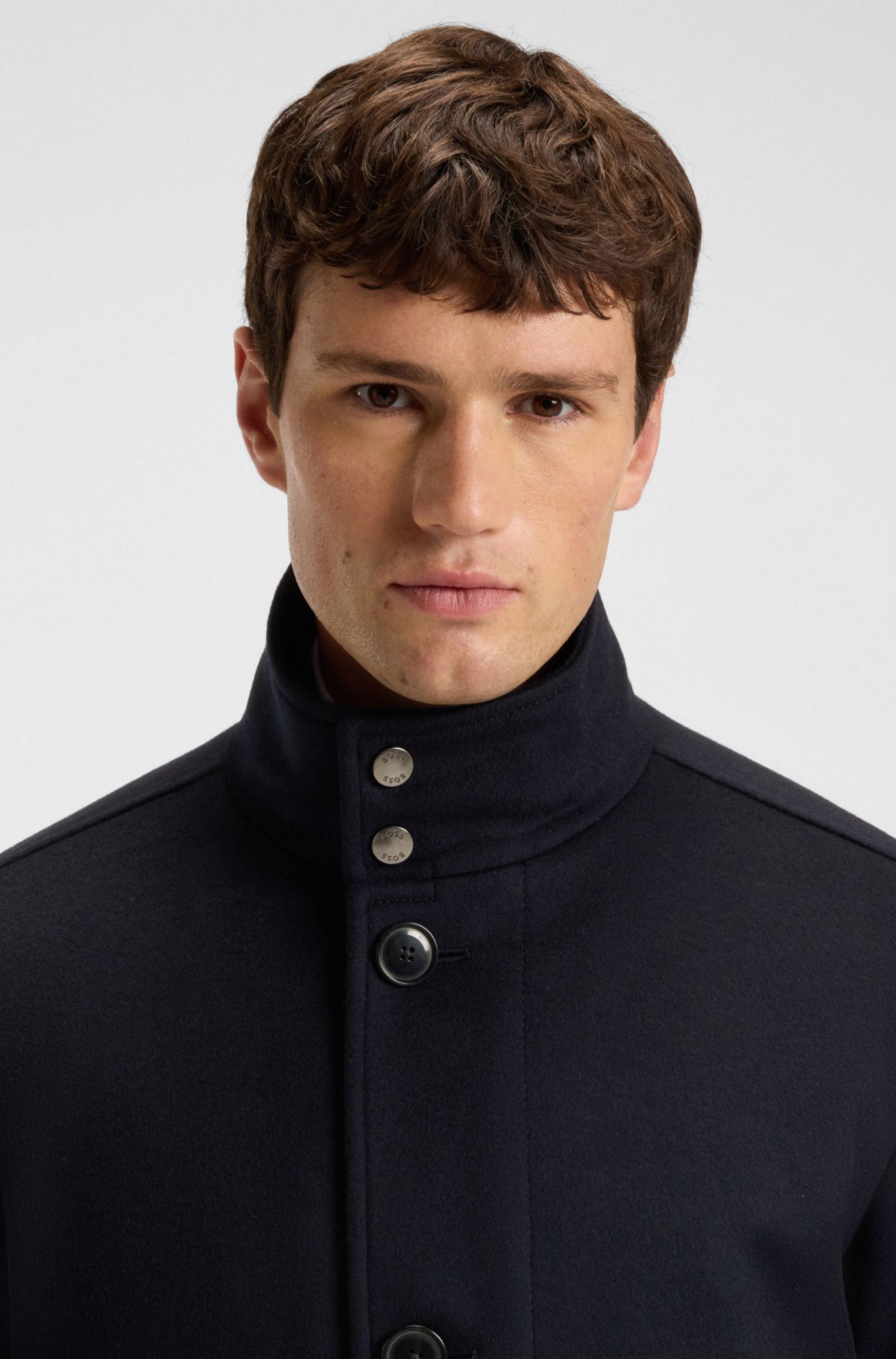 BOSS - リラックスフィット ショートコート ウール/カシミア - ダーク