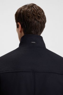 Relaxed-fit short coat in wool and cashmere, Dark Blue