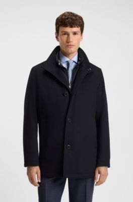 Relaxed-fit short coat in wool and cashmere, Dark Blue