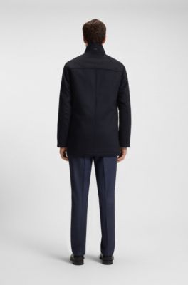 Relaxed-fit short coat in wool and cashmere, Dark Blue