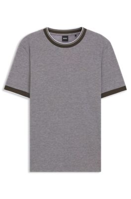Cotton-piqu&eacute; T-shirt with logo detail, Grey