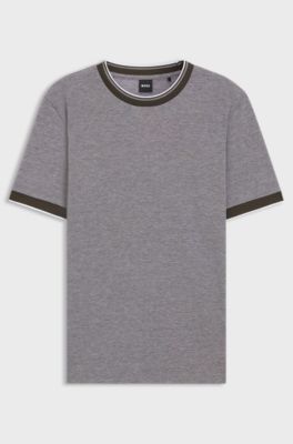 T-shirt van katoenpiqu&eacute; met logodetail, Grijs