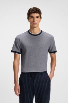 T-shirt in piqu&eacute; di cotone con logo, Blu