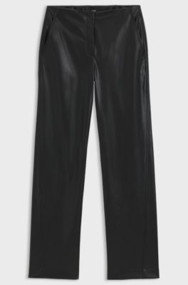 Straight-leg trousers in faux leather, Black