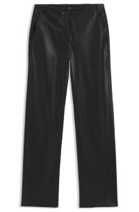 Straight-leg trousers in faux leather, Black